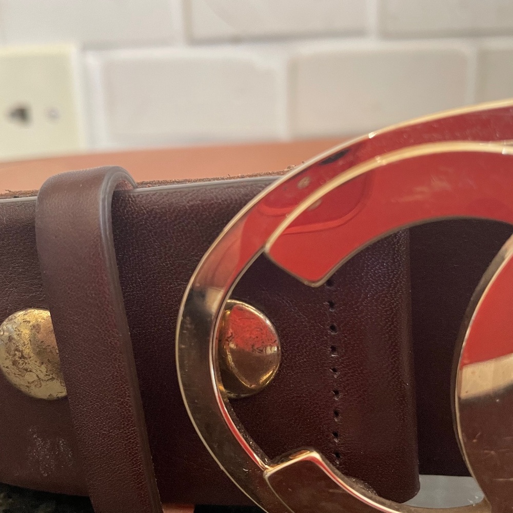 Chanel Cc Gold Buckle Brown Leather Belt Large